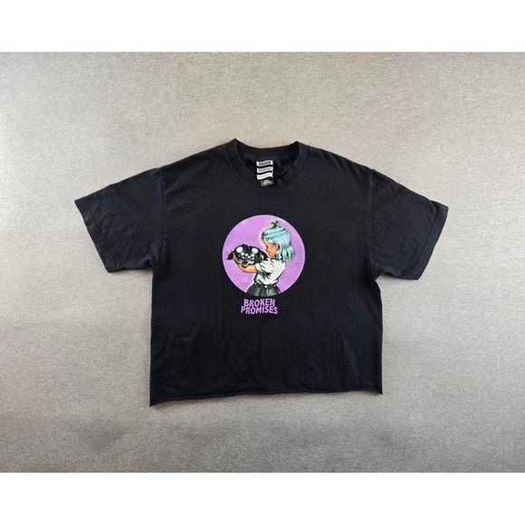 Broken Promises T Shirt Womens Large Black Cropped‎ Boxy Puppy Girl Graphic - Picture 1 of 9